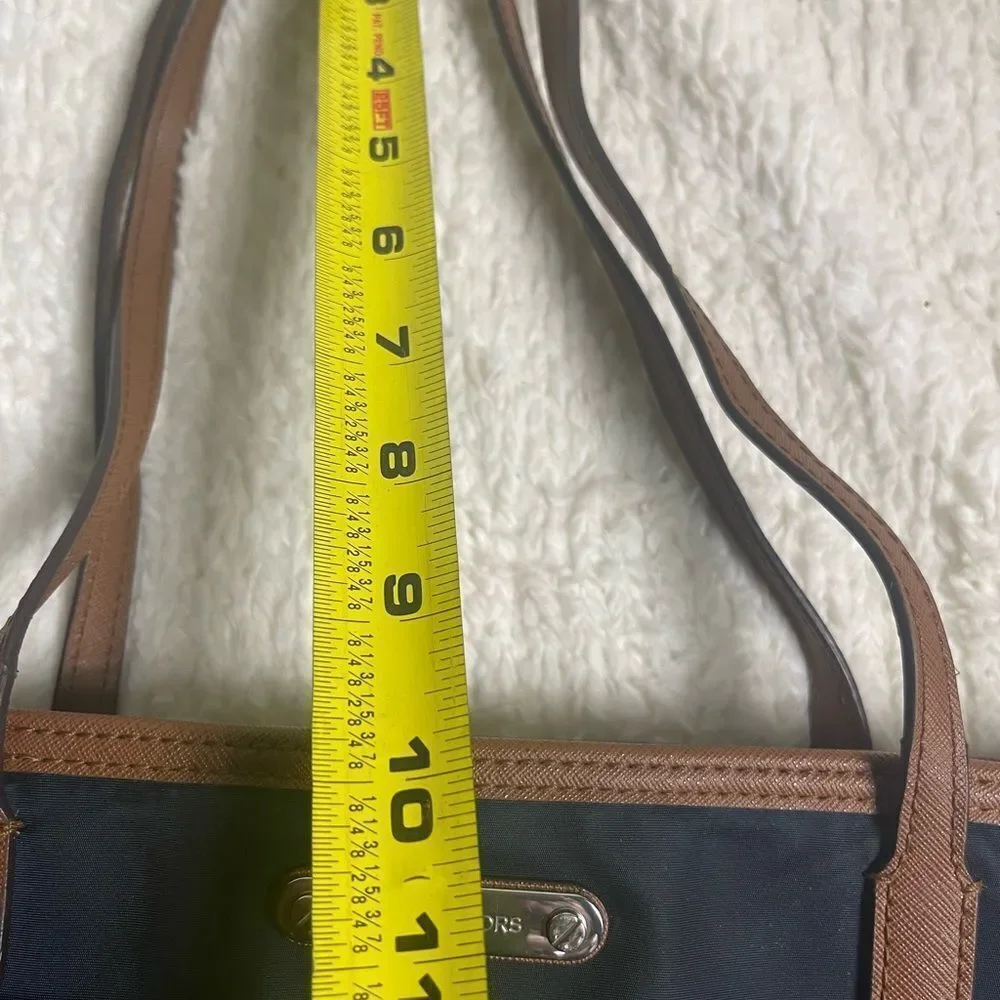 Michael Kors  Nylon Navy Blue Tote with leather Brown Trim and straps ..